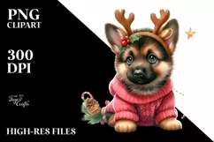 Winter German Shepherd with Reindeer Horns PNG Product Image 3