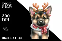 Winter German Shepherd with Reindeer Horns PNG Product Image 3