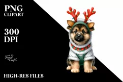 Winter German Shepherd with Reindeer Horns PNG Product Image 1