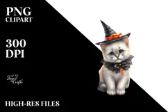 Watercolor Kitten Halloween Moon PNG Product Image 2