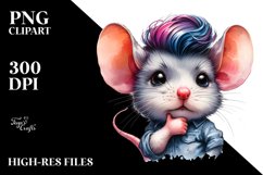 Posing Baby Mouse with Contempt, Vibrant Watercolor PNG Product Image 1
