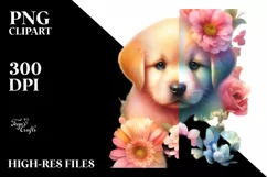 Vibrant Pastel Watercolor Puppy Flowers Product Image 1