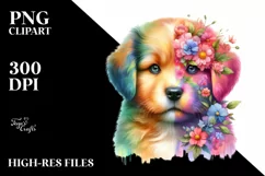 Vibrant Pastel Watercolor Puppy Flowers Product Image 3