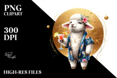 Lamb in Beachwear Drinking Cocktail PNG Product Image 2