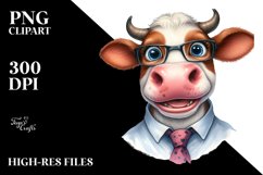 Cow Enthusiastic Cow Portrait with Tie|Sublimation Clipart Product Image 1