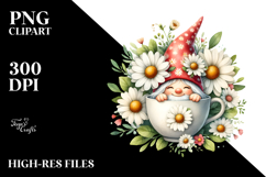 Cute Gnome with Daisy Floral Frame PNG Product Image 2