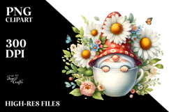 Cute Gnome with Daisy Floral Frame PNG Product Image 2