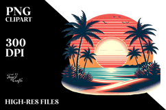 Retro Tropical Beach Sunset, Clipart Product Image 2