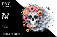Colorful Skull and Flowers, Watercolor PNG Product Image 2