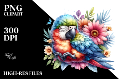 Cute Baby Macaw Sleeping in Flowers Product Image 2