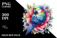 Cute Baby Macaw Sleeping in a Flower | Clipart Product Image 1