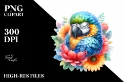 Cute Baby Macaw Sleeping in a Flower | Clipart Product Image 3
