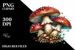 Detailed Mushroom Watercolor Splash PNG Product Image 1