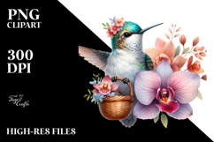 Watercolor Boho Baby Hummingbird Holding Flowers Product Image 2