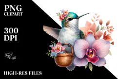 Watercolor Boho Baby Hummingbird Holding Flowers Product Image 2