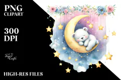 Pastel Cute Bear Sleeping Moon PNG Product Image 2
