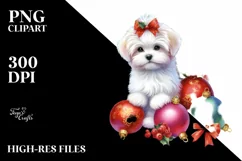 Watercolor Maltese with Christmas Decorations, PNG Product Image 1