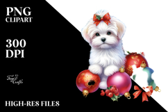Watercolor Maltese with Christmas Decorations, PNG Product Image 2