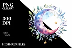Vibrant Watercolor Moon with Foliage Stars Product Image 3
