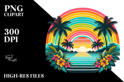 Retro Tropical Rainbow Sunset, Clipart Product Image 2