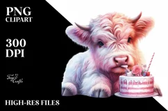 colorful Baby Highland Cow with Cake Product Image 3