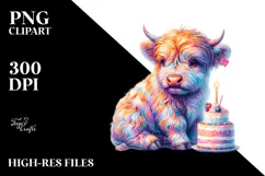 colorful Baby Highland Cow with Cake Product Image 2