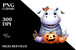 Simple Halloween Hippo Watercolor Design, Transparent PNG Product Image 2