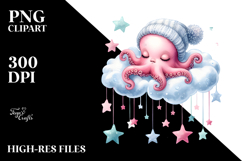 Baby Octopus Cloud Stars PNG Product Image 2