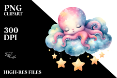 Baby Octopus Cloud Stars PNG Product Image 2
