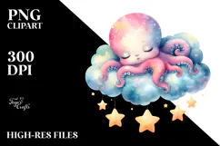 Baby Octopus Cloud Stars PNG Product Image 2