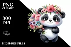 Cute Baby Panda with Big Eyes and Bouquet Product Image 1