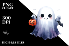 Watercolor Funny Ghost Clipart Product Image 2