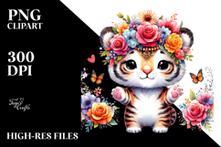 Watercolor Tiger Flower Crown Clipart Product Image 2