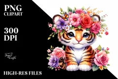 Watercolor Tiger Flower Crown Clipart Product Image 1