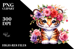 Watercolor Tiger Flower Crown Clipart Product Image 2