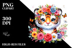 Watercolor Tiger Flower Crown Clipart Product Image 2