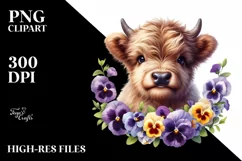 Baby Highland Cow Wreath Sublimation Clipart Product Image 1