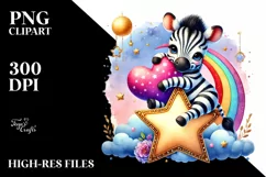 Adorned Zebra on Star holding Big Heart PNG Product Image 2