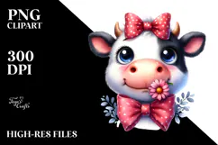 Funny Cow with Bow and Tie, Happy PNG Product Image 2