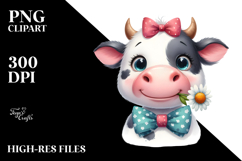 Funny Cow with Bow and Tie, Happy PNG Product Image 2