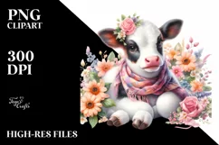 Cute Baby Cow Flowers | Sublimation | Clipart Product Image 1