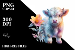 colorful Baby Highland Cow with Flower Product Image 1