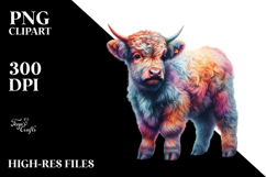 colorful Baby Highland Cow with Flower Product Image 2