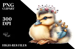 Adorned Baby Duck Digital Watercolor PNG Product Image 2