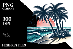 Retro Tropical Tree Beach, Clipart Product Image 2