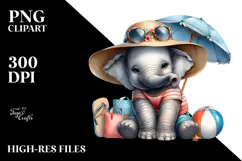 Digital Watercolor Baby Elephant PNG Product Image 2
