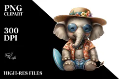 Digital Watercolor Baby Elephant PNG Product Image 2