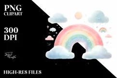 Colorful Simple Watercolor Pastel Rainbow with Clouds | Product Image 3