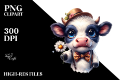 Watercolor Baby Cow Bow and Tie PNG Product Image 2