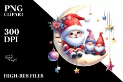 Christmas Gnomes on Moon with Snowflakes PNG Product Image 1